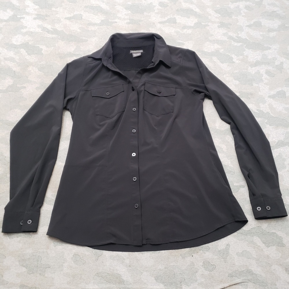 ExOfficio Top Womens Medium Black Long Sleeve Button Up Outdoors Fishing